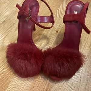 MICHAEL Michael Kors Burgundy Fur Ankle-Strap Heels